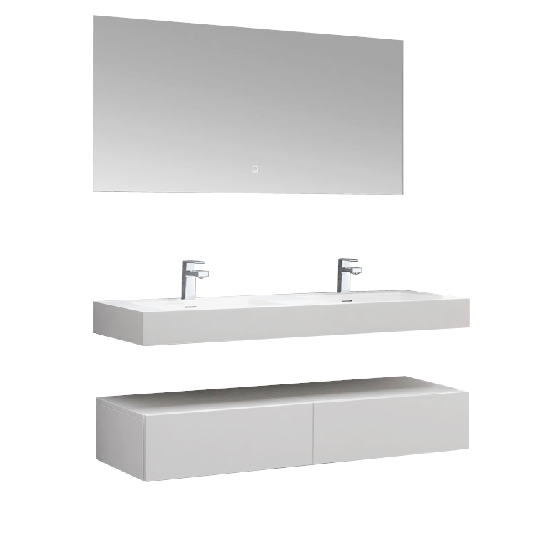 StoneArt Set di mobili da bagno LP4514 bianco 140x48cm lucido